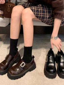 WANGGONGZHU | Princess Style Womens Flats Increase Heel Round Head Medium Height British Style Shoes Comfortable Casual Breathable Leather