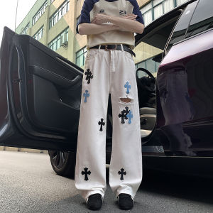 กางเกงยีนส์ทรงหลวมขากว้างสำหรับผู้ชาย ทรงหลวม ทรงขาบาน ทรงลำลอง สไตล์อเมริกัน กางเกงยีนส์ทรงเข้ารูป ทรงหลวม ทรงลำลอง