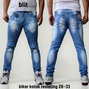 Celana Jeans Sobek Pria Panjang Bikers Garis Stretch Melar Denim Tebal Slimfit Skinny Size 28-33