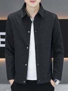 HENGYUANXIANG | เสื้อแจ็คเก็ตผู้ชายฤดูใบไม้ผลิและฤดูใบไม้ร่วง ทรงเข้ารูป เสื้อเชิ้ตคอปก ทรงเข้ารูป แขนยาว ปกติ ปกติ