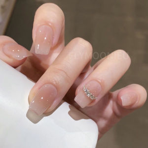Handmade Gradient Nude Color Diamond White Nail Art Stickers False Nails Easy Wear And Remove Cold Tone Normal Size Base Pack