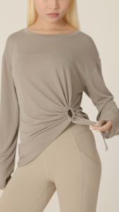 Moving Peach Women Yoga Long sleeve Drawcord Cinch On The Side Hem Crewneck Pullover Breathable Yoga Top Pilates Dance Sports Daily wear BSC