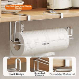 evesigar | Hanging Punch-free Kitchen Paper Towel Holder Multi-functional Storage