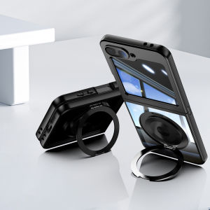 Samsung ZFlip7/6/5 Compatible Magnetic Attraction Stand Phone Case Foldable Screen Wireless Charging Full Cover Anti-Fall Transparent