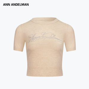 ANN ANDELMAN | Slim Fit Short Flower Font Rhinestone T-Shirt