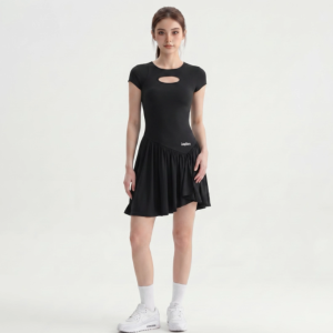 LongHero SG Tennis Dress with Built-in Shorts Cutout Front Irregular Hem Stretchy Athletic Dress for WoMan Yoga Golf