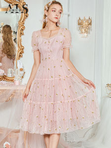 Princess Style Embroidered Lace Dress Alice 2025 New Sweet Elegant Ultra Fairy Mid-Length Womens Skirt Summer Fashion