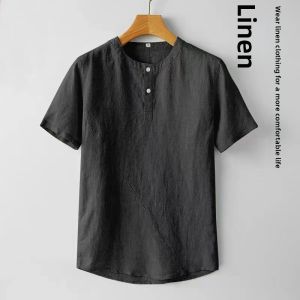 Loose Fit Linen Mens T-Shirt Short Sleeve round Neck Thin Summer Top Comfortable Breathable Linen Shirt Versatile Casual Wear