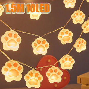 【Hibeautylife】Cute Cat Paw String Lights LED Battery Powered Decorative Lighting Strings for Christmas New Year Wedding Party Bedroom Decor