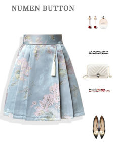 NUMEN BUTTON | Blue Summer Cheongsam Style A-line Skirt