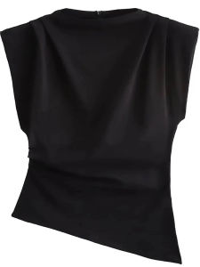 Fashion Shoulderless European American Style Top Simple Pleated Decorative New Arrivals