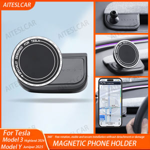 Base Magnetic Phone Holder For Tesla Model Y Juniper 2025 Model 3 Highland 2024 2025 ABS Rotatable Bracket Non-Shaking Car Mount