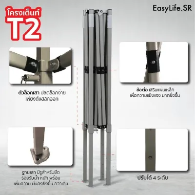 เฉพาะโครงเต็นท์พับไม่รวมผ้าหลังคา โครงที่มาตรฐานสีดำและสีเทา รุ่นT1 และ T2 ขนาด2x2 2x3 3x3 3x4.5 3x6 รุ่นธรรมดา และ หนาพิเศษ