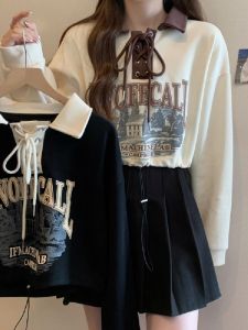 เสื้อสเวตเตอร์คอโปโลพิมพ์ลายตัวอักษรสไตล์เกาหลีไซส์ใหญ่หลวมๆ สำหรับผู้หญิงในช่วงต้นฤดูใบไม้ผลิ ฤดูใบไม้ร่วง ฤดูหนาว