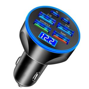 Bộ Sạc Ô Tô 6 Trong 1 Sạc Nhanh 3.1A Hai Cổng Type-C Có Màn Hình Kỹ Thuật Số Dành Cho Điện Thoại Thông Minh Máy Tính Bảng Pin Dự Phòng Màu Đen Sạc Di Động