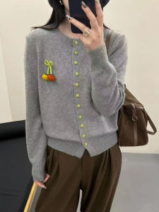 Fashionable Embroidered round Neck Knitwear Jacket Womens Loose Stylish Versatile Slimming Open Cardigan Autumn New Arrival