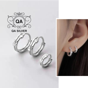 Khuyên tai bạc 925 tròn mặt đính đá bông nam nữ layer S925 HOOP QA SILVER Earrings EA260502