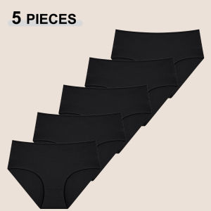 5PCS Seamless Cotton Fabric Underwear For Women High Waist Plus Size Elastic Panties Female Solid Color Comfortable Lingerie New
