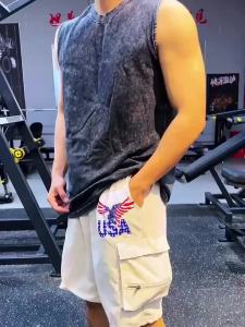 Áo Thun Nam Cotton Đã Qua Xử Lý Không Tay Kiểu Dáng Thể Thao Rộng Rãi Mặc Đi Biển Tập Gym Chạy Bộ Tập Thể Dục