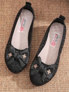 Giày Đơn Nữ Mùa Hè Đế Bằng Lưới Đế PU Giày Lười Thắt Nút Bướm Thoáng Khí Giày Lười Đế Bằng Đế Bằng Giày Lười Đế Bằng