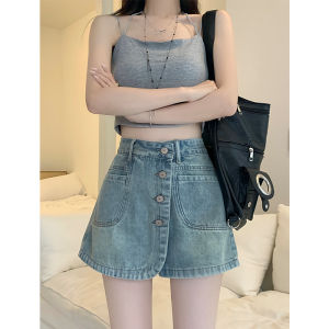 High Waist Denim Mini Skirt Womens Summer Anti-Light A-Line Short Skirt Pants plus Size Retro Style Commute Korean Version