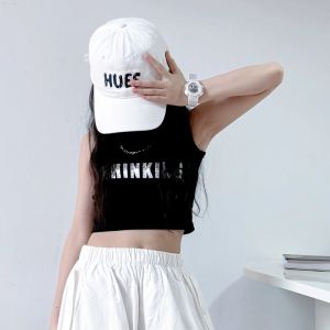 Black Vest Top for Girls Summer New Style Korean Version Cotton Sleeveless Outfit Childrens Trendy Crop Top Girls Clothing