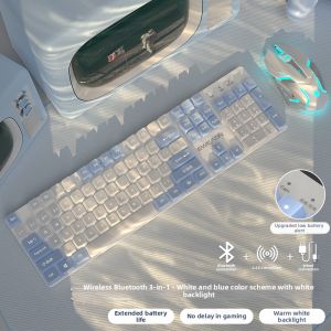 EWEADN | Wireless Mechanical Bluetooth Office Gaming Keyboard and Mouse Set Blue Switch