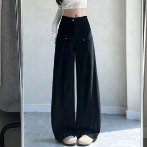 Khaki Color Wide Leg High Waist Womens Jeans Spring Autumn New Style Casual Cotton Soft Comfortable Straight Cut Trousers