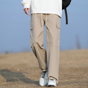 American Style Casual Outdoor Workwear Pants Mens Loose Wide Leg Spring Autumn Pure Color Functional Long Trousers