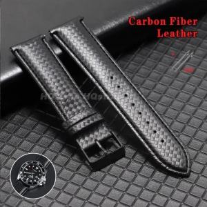 Carbon Fiber Leather Watch Strap 20mm 22mm for Seiko for Rolex Replacement Bracelet Quick Release Women Men Universal Wrist Band