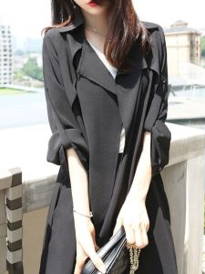 Korean Style Womens Open Cardigan Jacket Thin Meticulous Waist-Cinching Medium-Length Lightweight Versatile Long Sleeve Coat