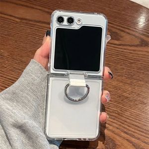 Luxury Transparent Ring Holder Case for Samsung Galaxy Z Flip 7 6 5 4 Hard Ultra Slim Clear Acrylic Cover for Samsung flip6