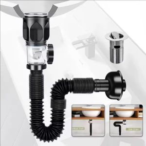 YESPERY ตัวกรองระงับกลิ่นแบบพับเก็บได้ท่อระบายน้ำอ่างครัวแบบยืดหยุ่นซิงค์ห้องน้ำอุปกรณ์ครัวป้องกันการอุดตัน