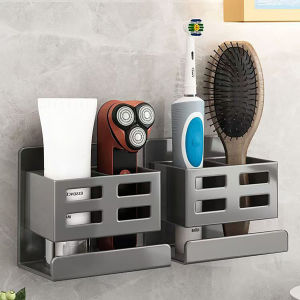 Bathroom Organizer Wall-Mounted Flush-Free Waterproof Drainage Toothbrush Comb Cosmetics Hair Dryer Organizer