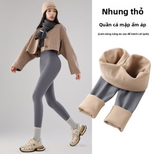 MiiOW | Quần tập yoga Shark Cat Person Quần thể thao bó sát lót lông cừu Quần dài đến giữa bắp chân cho nữ mùa thu đông