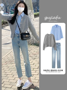 ชุดเดรสฤดูใบไม้ร่วงสไตล์เกาหลี 3 ชิ้น ชุดเดรสยาวปานกลางคอโปโลแขนยาวทรงเอเอวสูง สัมผัสหรูหราสำหรับผู้หญิงวัย 18-39 ปี