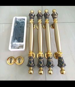 paket hemat 4pcs handle+kunci handle pintu kuningan set pintu kuputarung 45cm motif nanas