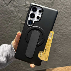 Slide-Mounted Card Holder Stand Magnetic Phone Case for Samsung S26 S25 Ultra S24 Plus Folding Bracket Shockproof Frosted Cover