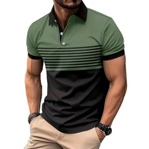 The 2025 summer new mens POLO shirt features a casual fashionable soft and comfortable 3D striped pattern print
