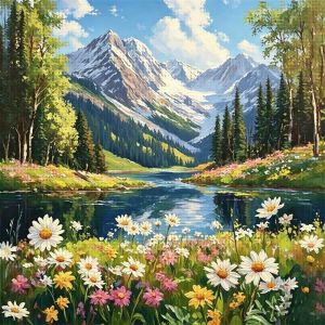 HUACAN Embroidery Sets Mountain Landscape Cross Stitch Kit Lake River Hobbies Creative Needlework 11CT Home Decor Items