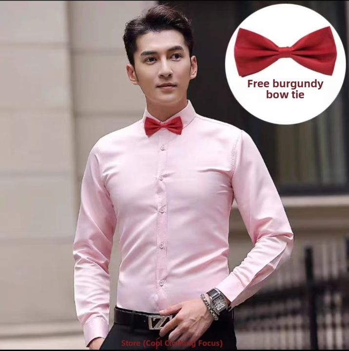 Wedding%20Tuxedo%20Shirt%20Long%20Sleeve%20White%20Dress%20Shirt%20Formal%20Suit%20Groomsmen%20Clothing%20Summer%20Fashionable%20Youth%20Polyester%20Fiber%20-%20Image%204