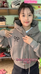 ÁO KHOÁC HOODIE NỮ CÓ NÓN IN NƠ Ở NÓN VÀ NGỰC
