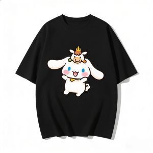 Bandai | Cinnamon Color Piping Denim Design T-shirt Family Short Sleeve T-shirt Is Comfortable and Loose Womens Kids Summer T-shirts