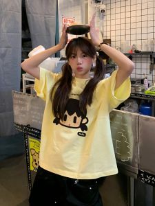 Plus Size Ladies Cartoon Big Head Jingxiang Plus Size Short-Sleeved T-shirt Female Loose Casual Couple Stylish Pure Cotton Half Sleeve T-shirt