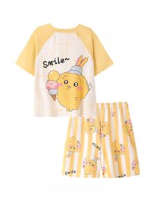 miiow | Pure Cotton Summer Childrens Sleepwear Short Sleeve Home Clothes Set Baby Thin Air Conditioning Suit Cartoon Cute Style