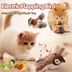 Pet Toy Simulation Bird Plush Toy Electric Cat Interactive Toy With Sounding Sparrow Shape Cat Toy