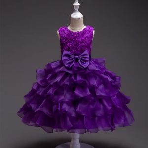 Girls bow dress A dress with suspenders Rose flower girl wedding dress