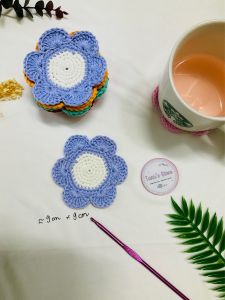 Handmade - Đế lót ly thủ công mẫu Hoa 6 cánh - Làm bằng sợi cotton - Miếng lót ly thấm hút tốt