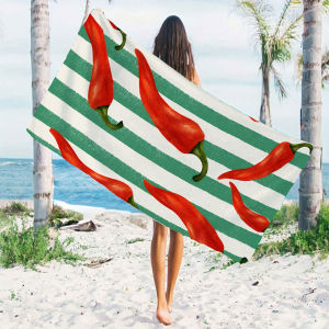chili pepper stripe Quick Drying Microfiber Beach Towel Lightweight for Swimming Camping Yoga - Bath Towel