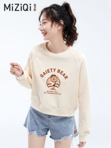 Áo Nỉ Cổ Tròn Ngắn Thời Trang Cho Nữ Mùa Thu Đông Phong Cách Hàn Quốc Áo Nỉ Cotton Polyester Dài Tay Thường Ngày